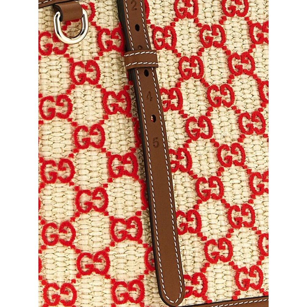 Gucci Raffia Shoulder Bag With Embroidered Gg Monogram And Double Handles - Picture 3 of 3